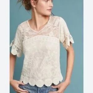 Raga Pavlova Lace Crochet Embroidered Blouse Top L